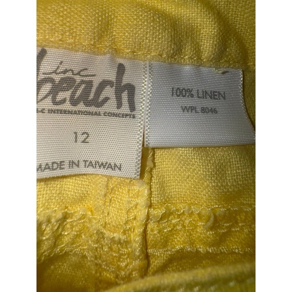 INC Beach linen relaxed wide leg pants yellow with pockets and drawstring US 12 - Picture 9 of 9